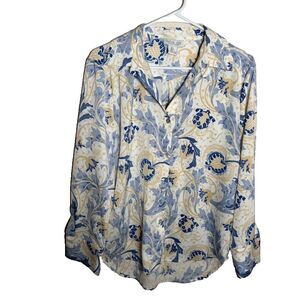 Rachel Zoe Blouse Women's Small Printed Collared Long Sleeve Boho Shirt Top